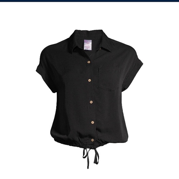 No Boundaries Juniors' Button Front Cinched Blouse - Picture 3 of 4